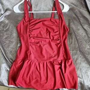 Red Peplum Tummy Control Swimsuit